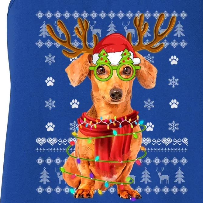 Ugly Sweater Christmas Lights Dachshund Dog Puppy Lover Xmas Gift Women's Racerback Tank