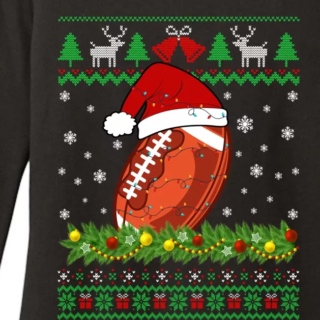 Ugly Sweater Christmas Lights Football Player Sport Xmas Great Gift Womens CVC Long Sleeve Shirt