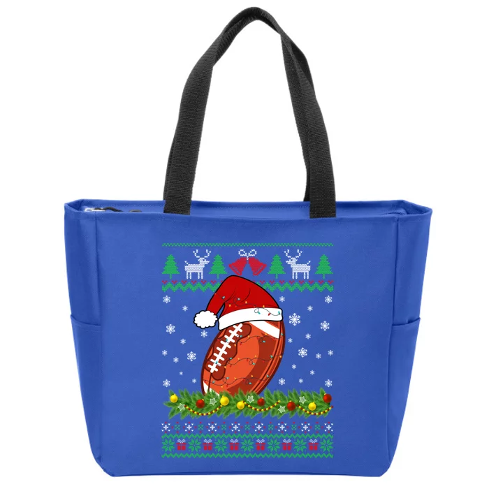 Ugly Sweater Christmas Lights Football Player Sport Xmas Great Gift Zip Tote Bag