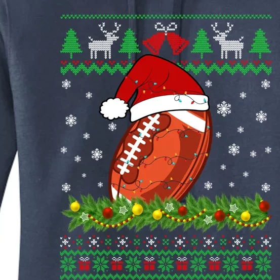 Ugly Sweater Christmas Lights Football Player Sport Xmas Great Gift Women's Pullover Hoodie