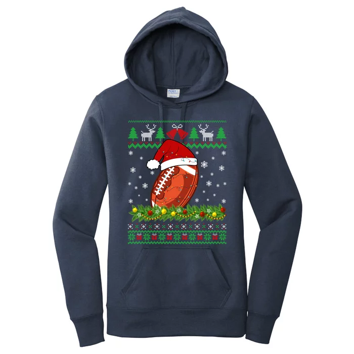 Ugly Sweater Christmas Lights Football Player Sport Xmas Great Gift Women's Pullover Hoodie