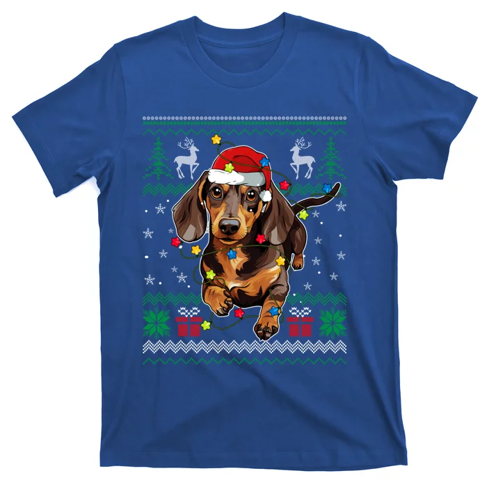 Ugly Sweater Christmas Lights Dachshund Dog Puppy Lover Long Gift T-Shirt