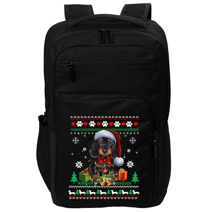 Ugly Sweater Christmas Lights Dachshund Dog Puppy Lover Funny Gift Impact Tech Backpack