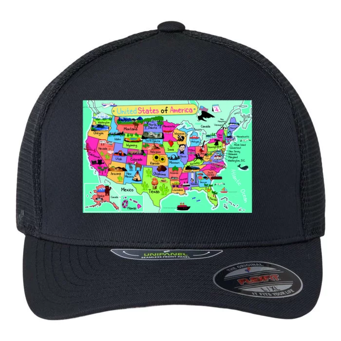 United States Cartoon Drawing Flexfit Unipanel Trucker Cap