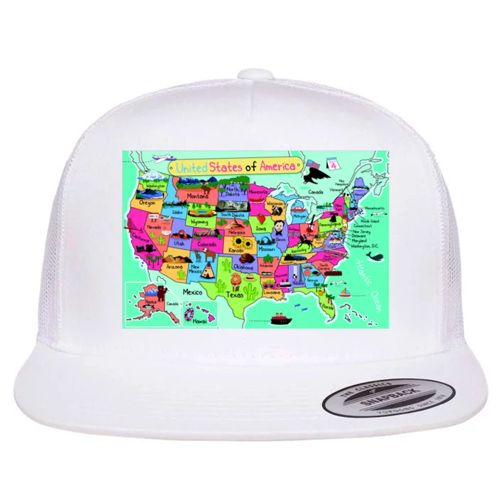 United States Cartoon Drawing Flat Bill Trucker Hat