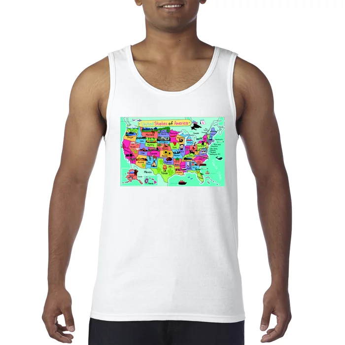 United States Cartoon Drawing Tank Top