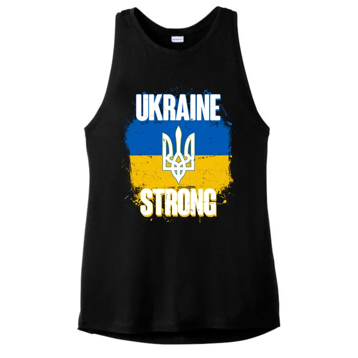 Ukraine Strong Distressed Painted Flag I Stand With Ukraine Ladies Tri-Blend Wicking Tank