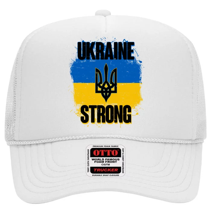 Ukraine Strong Distressed Painted Flag I Stand With Ukraine High Crown Mesh Trucker Hat