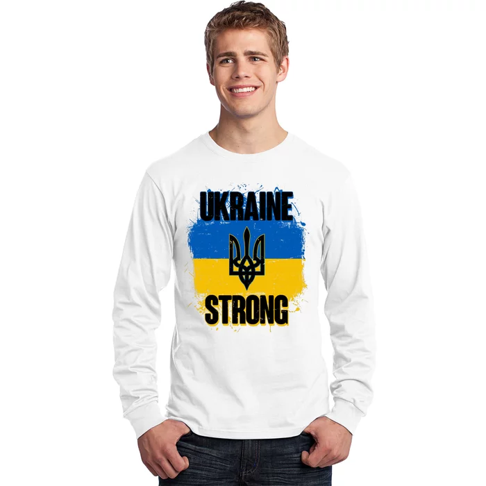 Ukraine Strong Distressed Painted Flag I Stand With Ukraine Long Sleeve Shirt