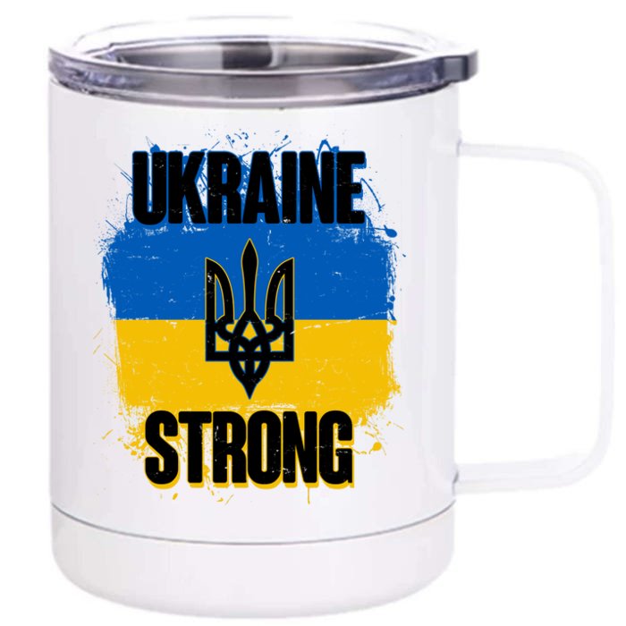 Ukraine Strong Distressed Painted Flag I Stand With Ukraine Front & Back 12oz Stainless Steel Tumbler Cup