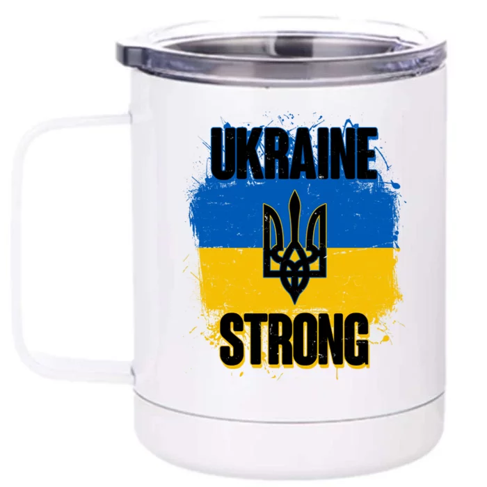 Ukraine Strong Distressed Painted Flag I Stand With Ukraine Front & Back 12oz Stainless Steel Tumbler Cup