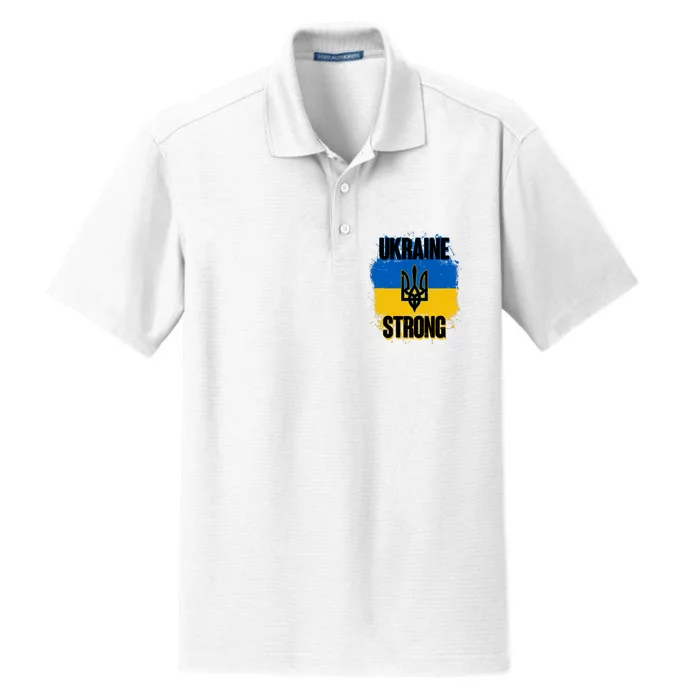 Ukraine Strong Distressed Painted Flag I Stand With Ukraine Dry Zone Grid Performance Polo