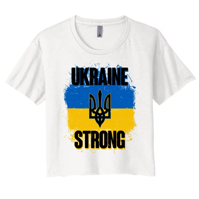 Ukraine Strong Distressed Painted Flag I Stand With Ukraine Women's Crop Top Tee