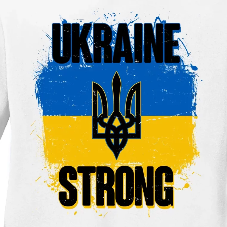 Ukraine Strong Distressed Painted Flag I Stand With Ukraine Ladies Long Sleeve Shirt