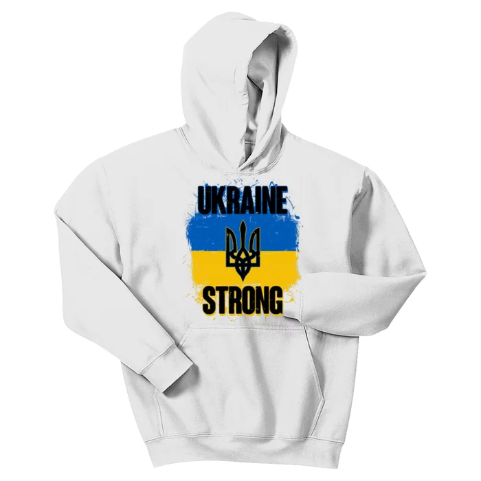 Ukraine Strong Distressed Painted Flag I Stand With Ukraine Kids Hoodie