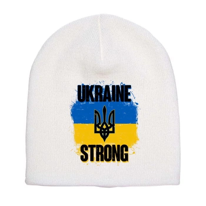 Ukraine Strong Distressed Painted Flag I Stand With Ukraine Short Acrylic Beanie