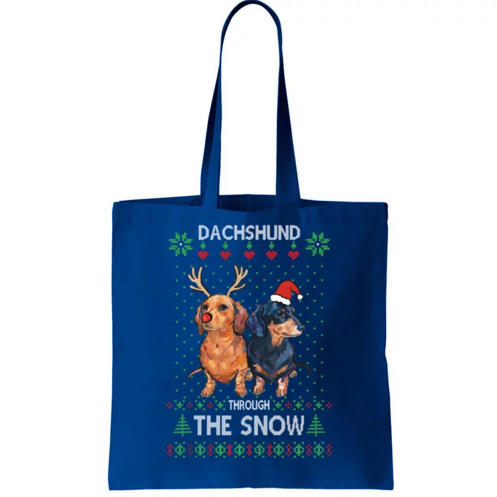 Ugly Sweater Dachshund Dog Through The Snow Merry Christmas Great Gift Tote Bag