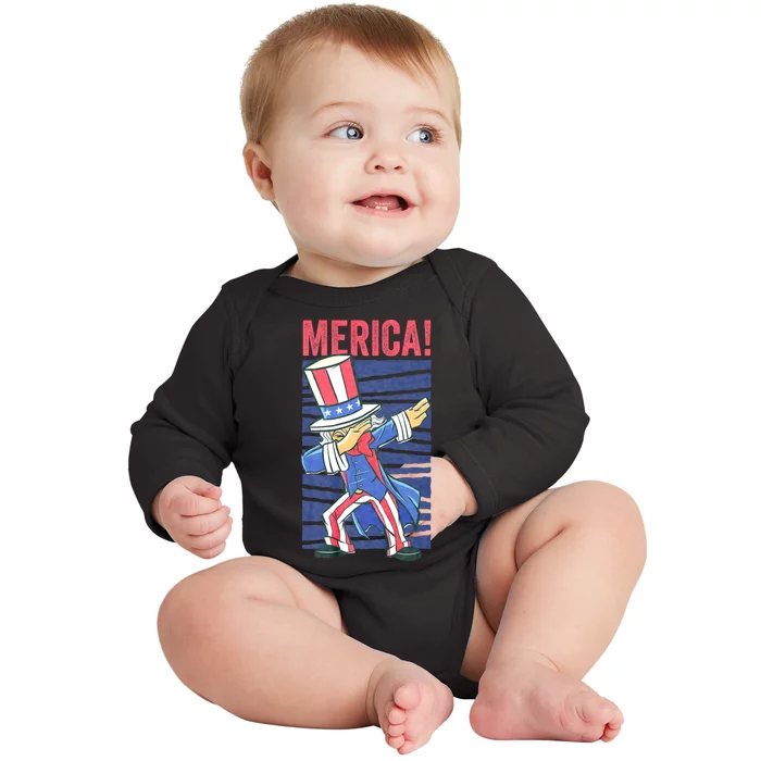 Uncle Sam Dabbing 4th Of July Merica Baby Long Sleeve Bodysuit