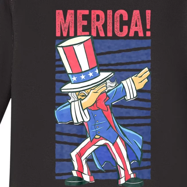 Uncle Sam Dabbing 4th Of July Merica Baby Long Sleeve Bodysuit