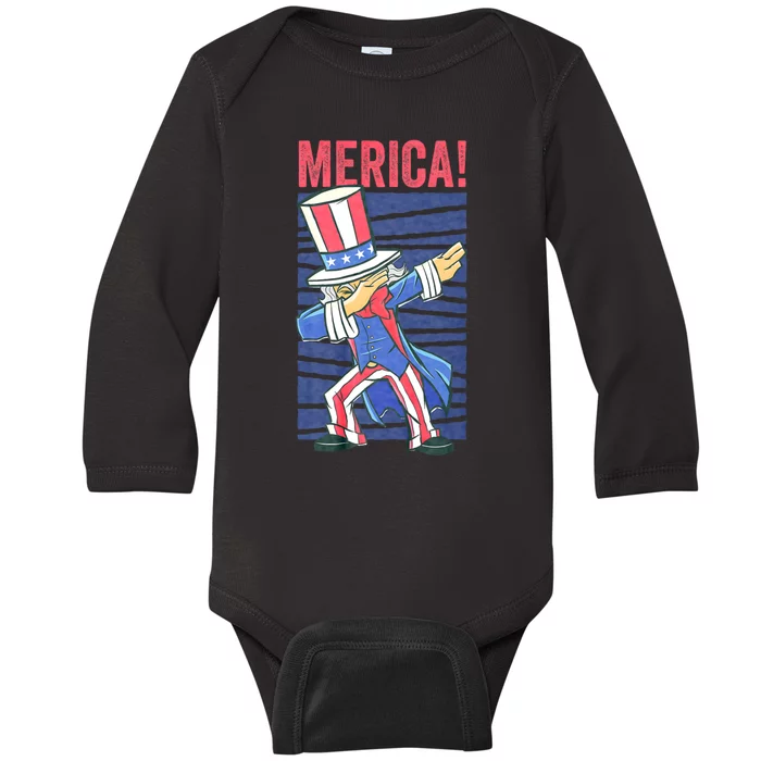 Uncle Sam Dabbing 4th Of July Merica Baby Long Sleeve Bodysuit