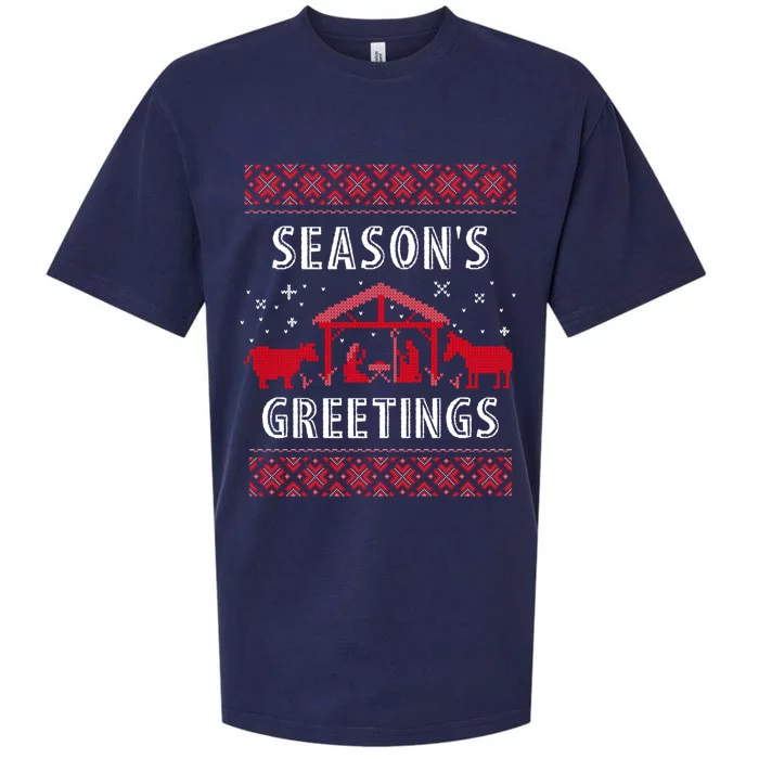 Ugly Sweater Design Gift Season's Greetings Gift Sueded Cloud Jersey T-Shirt