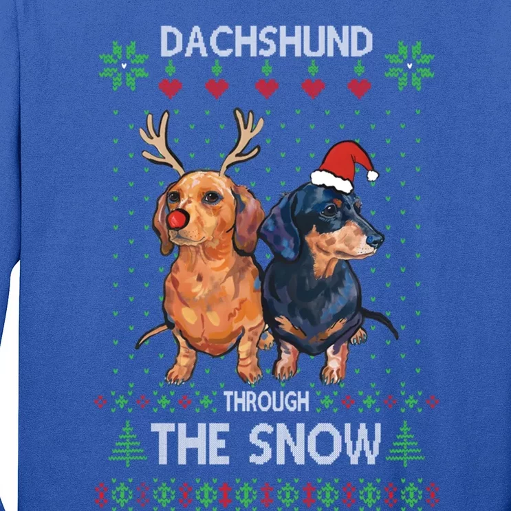 Ugly Sweater Dachshund Dog Through The Snow Merry Christmas Cute Gift Long Sleeve Shirt