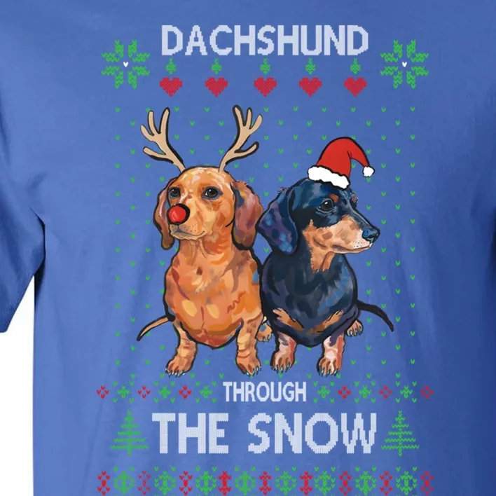 Ugly Sweater Dachshund Dog Through The Snow Merry Christmas Cute Gift Tall T-Shirt