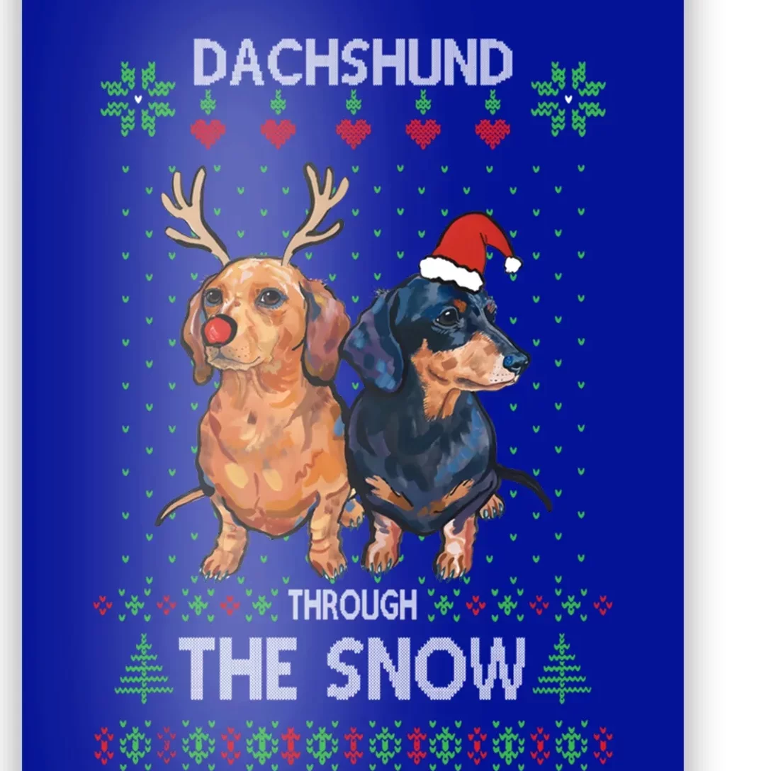 Ugly Sweater Dachshund Dog Through The Snow Merry Christmas Cute Gift Poster