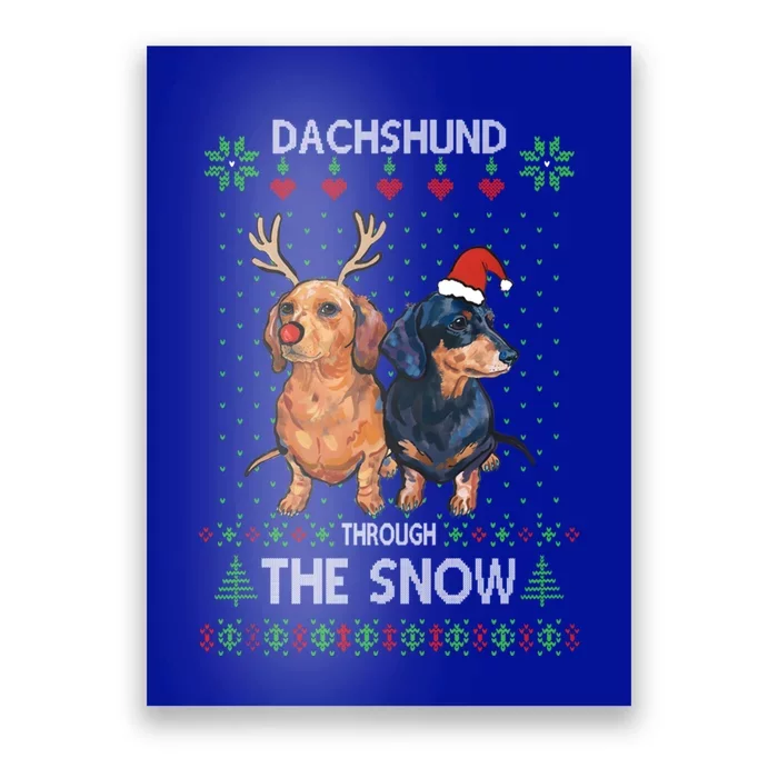 Ugly Sweater Dachshund Dog Through The Snow Merry Christmas Cute Gift Poster