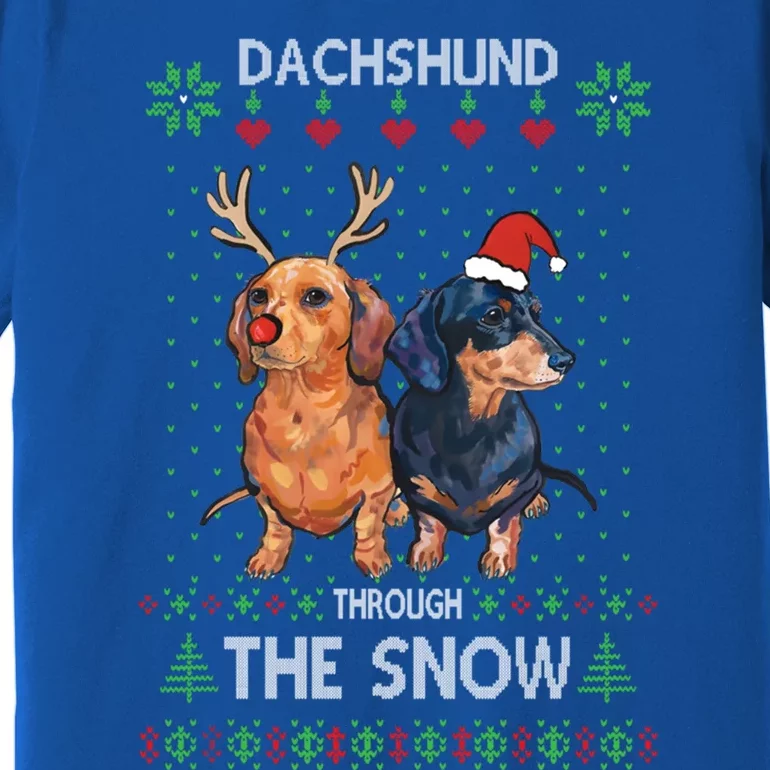 Ugly Sweater Dachshund Dog Through The Snow Merry Christmas Cute Gift Premium T-Shirt