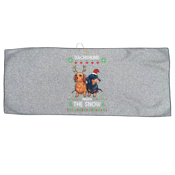 Ugly Sweater Dachshund Dog Through The Snow Merry Christmas Cute Gift Large Microfiber Waffle Golf Towel