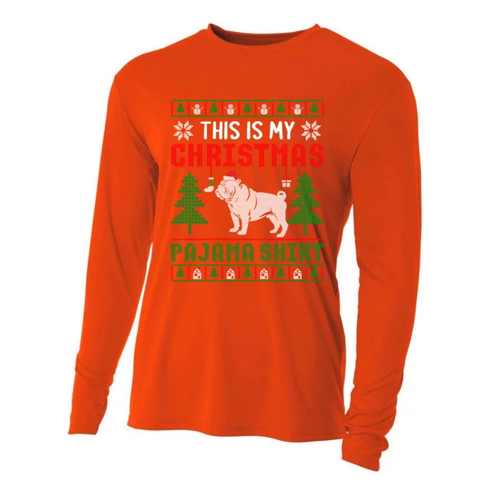 Ugly Sweater English Bulldog This Is My Christmas Pajama Gift Cooling Performance Long Sleeve Crew