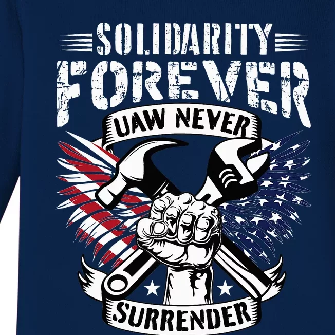 USA Solidarity Forever UAW Never Surrender Union Strong Baby Long Sleeve Bodysuit