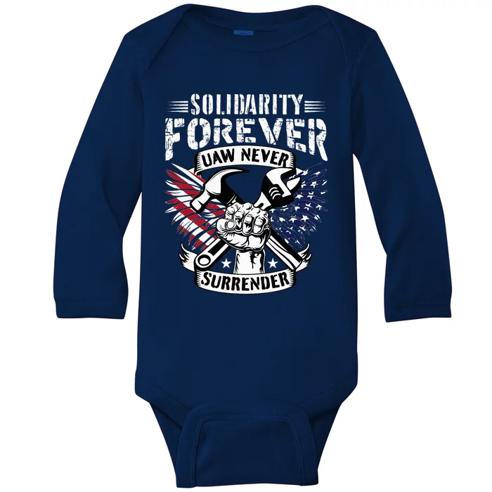 USA Solidarity Forever UAW Never Surrender Union Strong Baby Long Sleeve Bodysuit