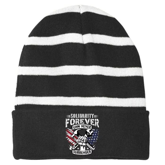 USA Solidarity Forever UAW Never Surrender UAW Union Strong Striped Beanie with Solid Band