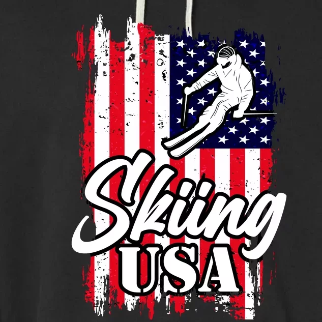 USA Skiing Flag Design Garment-Dyed Fleece Hoodie