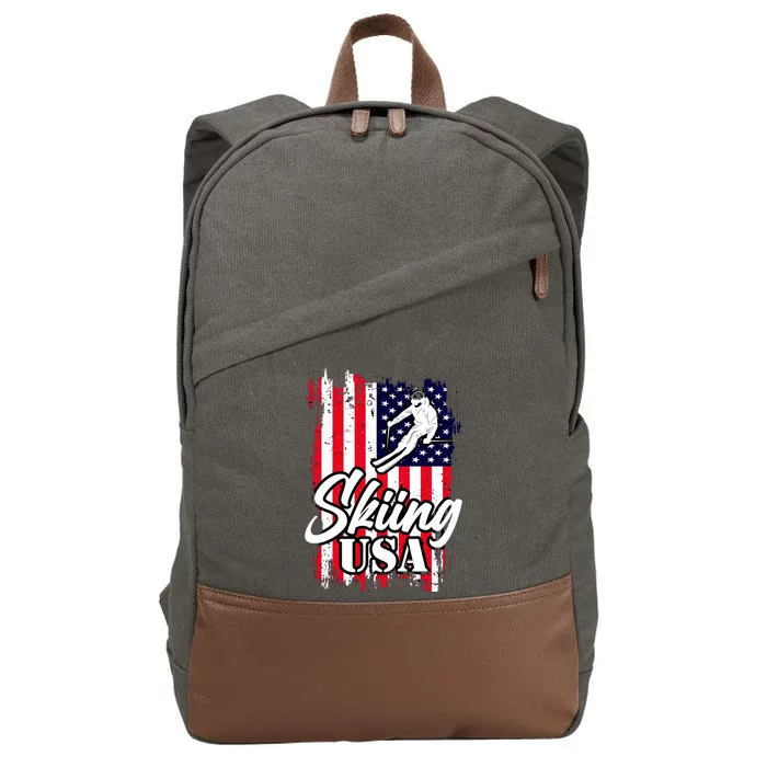 USA Skiing Flag Design Cotton Canvas Backpack