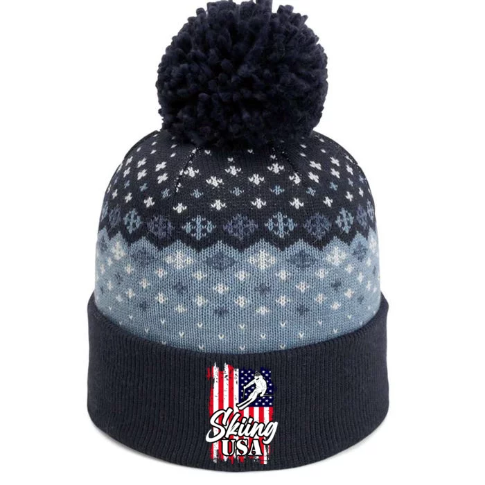 USA Skiing Flag Design The Baniff Cuffed Pom Beanie