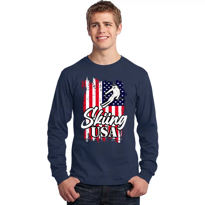 USA Skiing Flag Design Long Sleeve Shirt