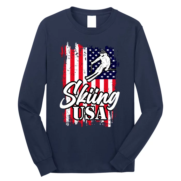 USA Skiing Flag Design Long Sleeve Shirt