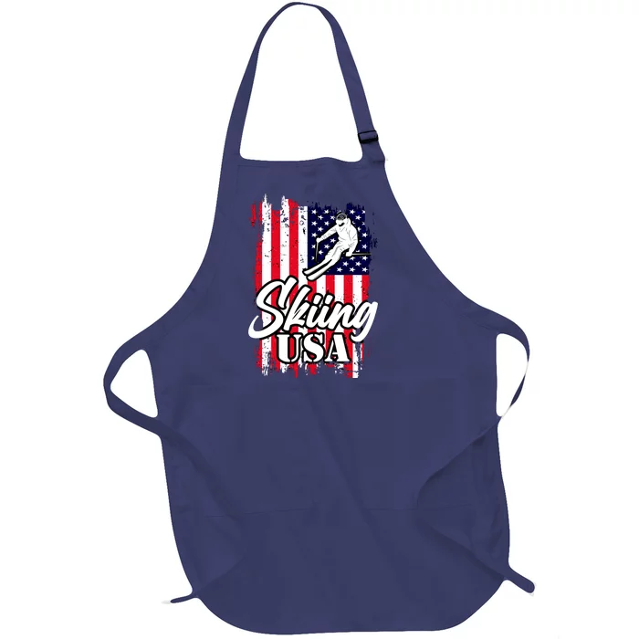 USA Skiing Flag Design Full-Length Apron With Pocket