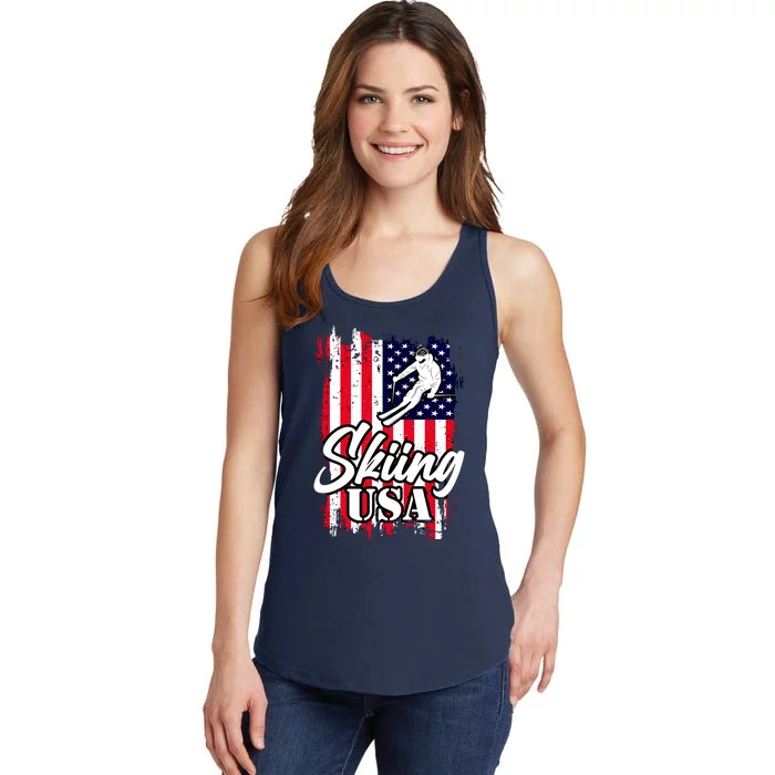 USA Skiing Flag Design Ladies Essential Tank