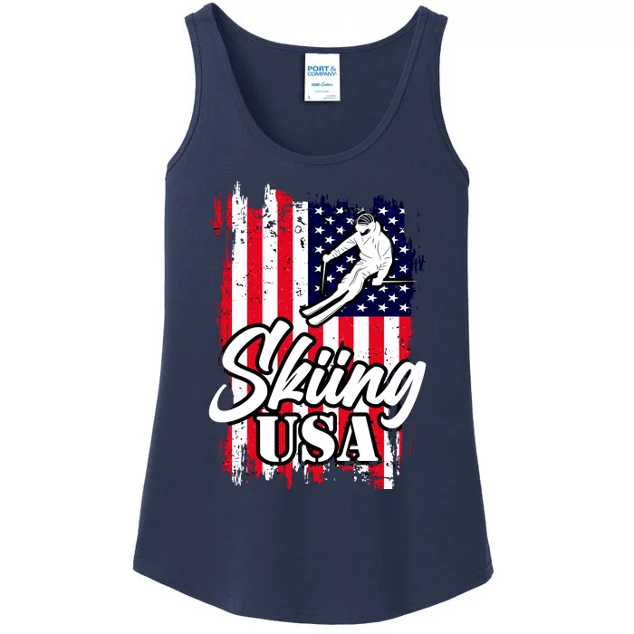 USA Skiing Flag Design Ladies Essential Tank