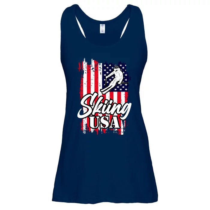 USA Skiing Flag Design Ladies Essential Flowy Tank