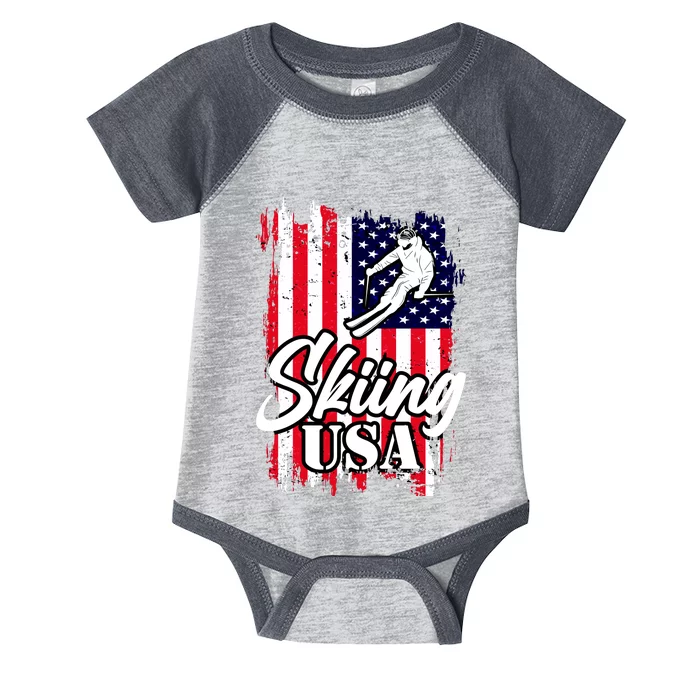 USA Skiing Flag Design Infant Baby Jersey Bodysuit