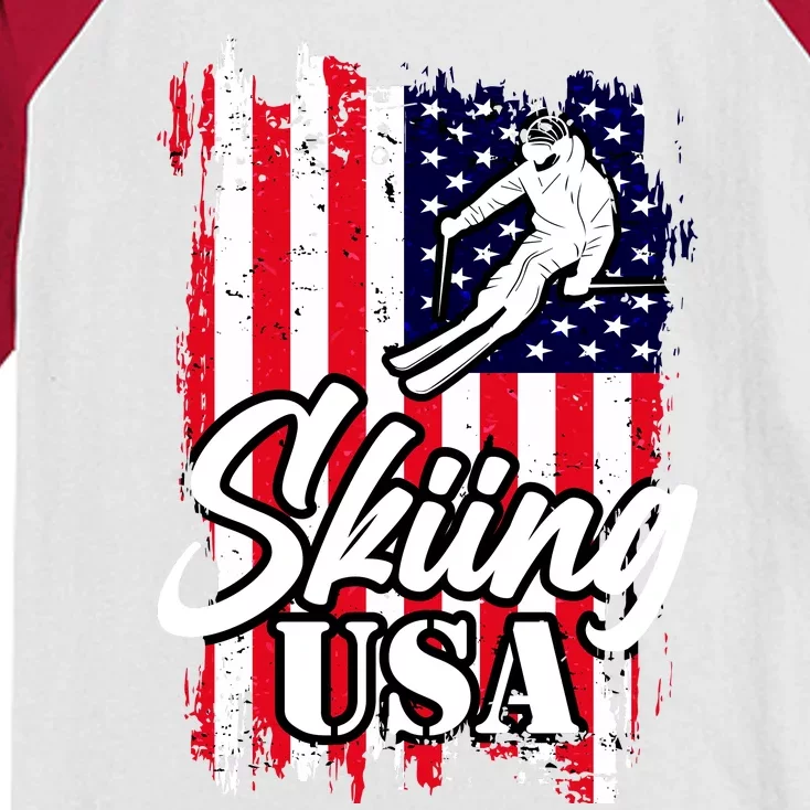 USA Skiing Flag Design Kids Colorblock Raglan Jersey