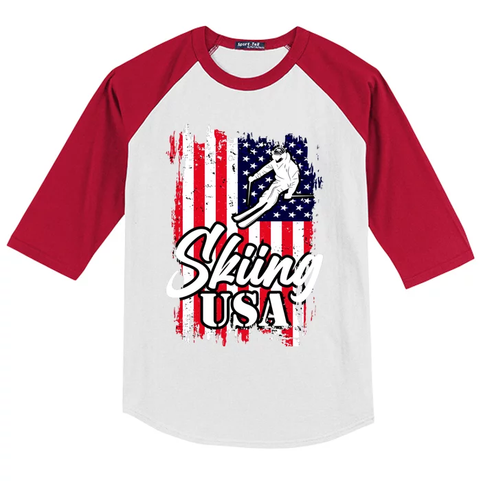 USA Skiing Flag Design Kids Colorblock Raglan Jersey