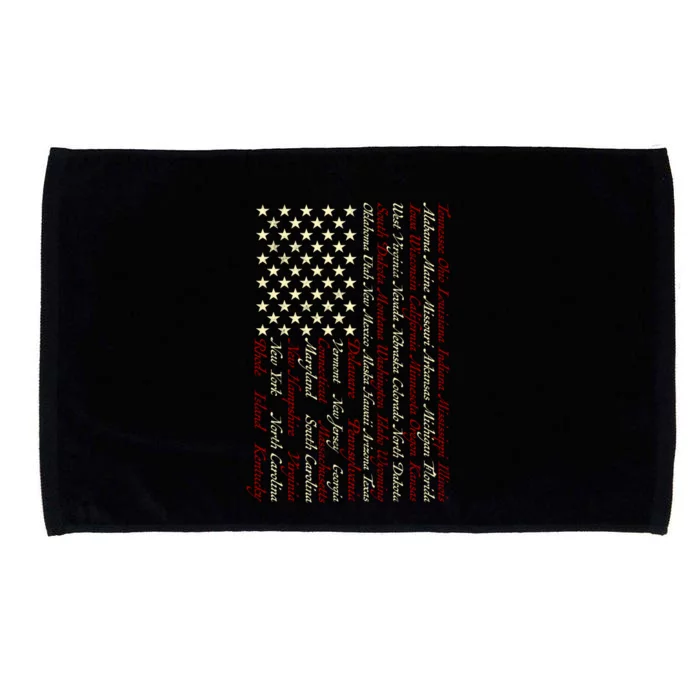 U S Flag 50 States Names Stripes Patriotic American Flag Gift Microfiber Hand Towel