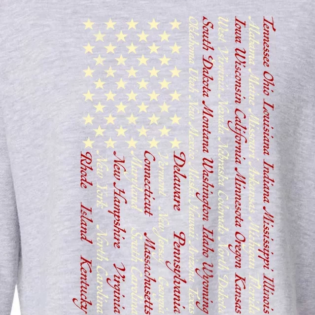 U S Flag 50 States Names Stripes Patriotic American Flag Gift Cropped Pullover Crew