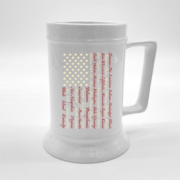 U S Flag 50 States Names Stripes Patriotic American Flag Gift Front & Back Beer Stein